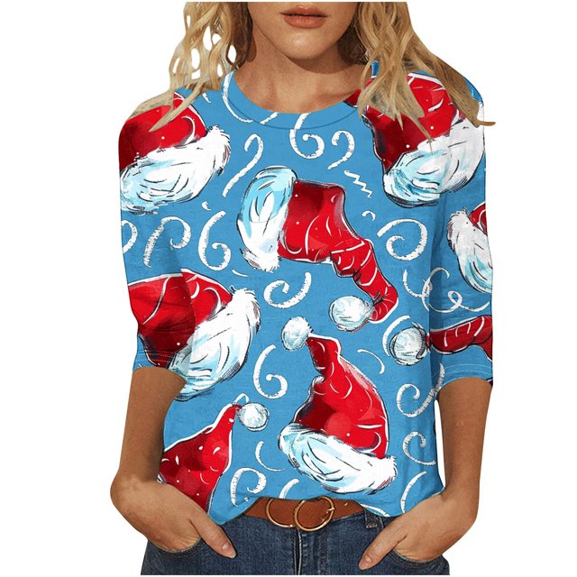 Funicet T-Shirts pour Femmes, Blouses pour Femmes, T-Shirt Imprimé Mode pour Femmes Blouse Manches 3/4 Col Rond Décontracté, Blouse pour Femmes, Blouses pour Femmes Manches 3/4