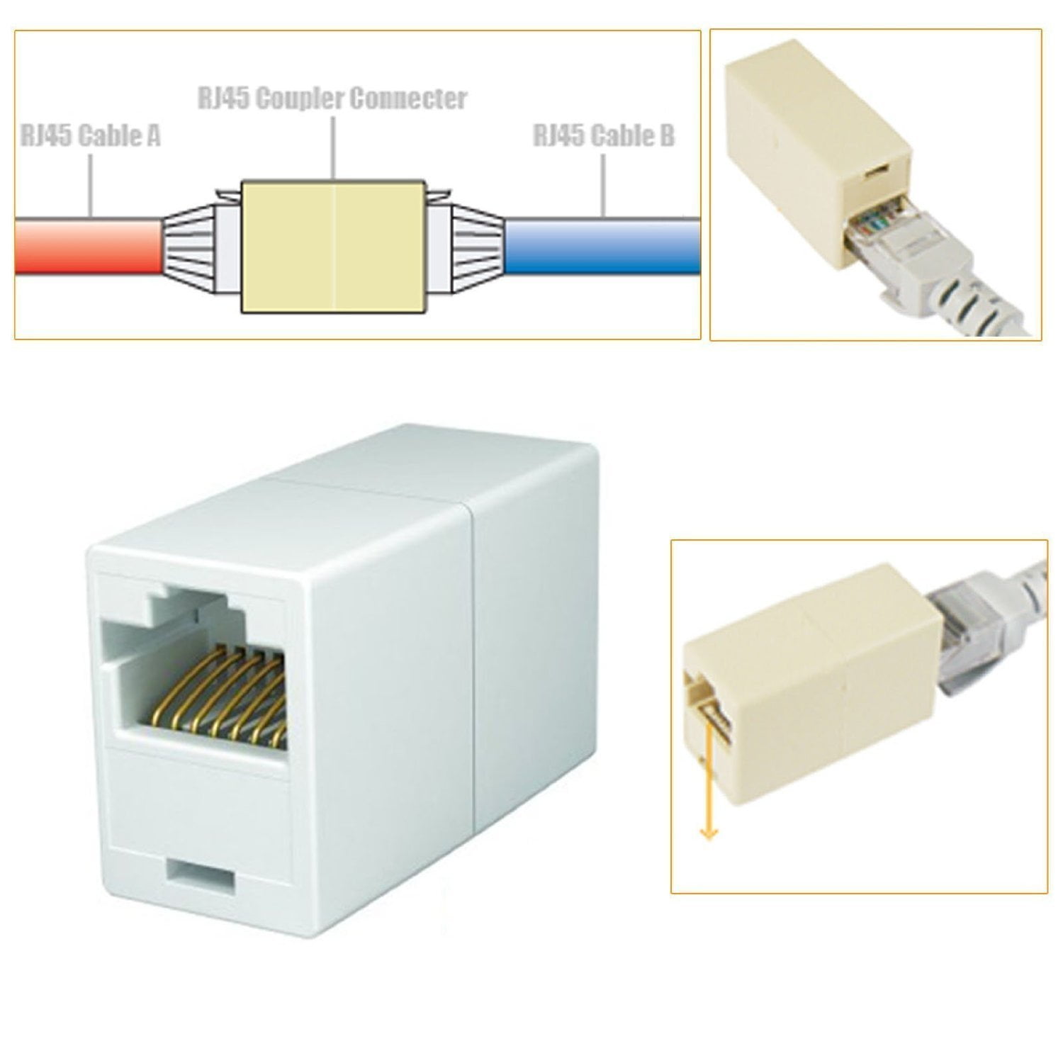 bruja Escribe un reporte Permanecer de pié iMBAPrice RJ45 Coupler - (Pack of 15) Cat5e Ethernet Cable Extender Female  to Female Straight Modular Inline Coupler - Walmart.com