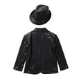 thumbnail image 4 of Jowowha Kids Boys Lapel Collar Glitter Jacket Coat Blazer Tuxedo Costume Hat for Dance Performance Black 12, 4 of 6