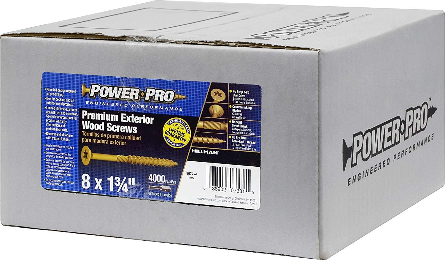 Hillman Exterior Wood Screw - Rust Resistant, Steel, Bronze - 8" x 1-3/4" — Construction & DIY Use, Standard Hardware Spec