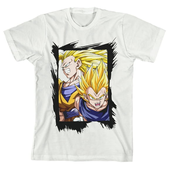 Dragon Ball Z Vegeta & Goku Saiyan Graphic Boy's White T-shirt-Large