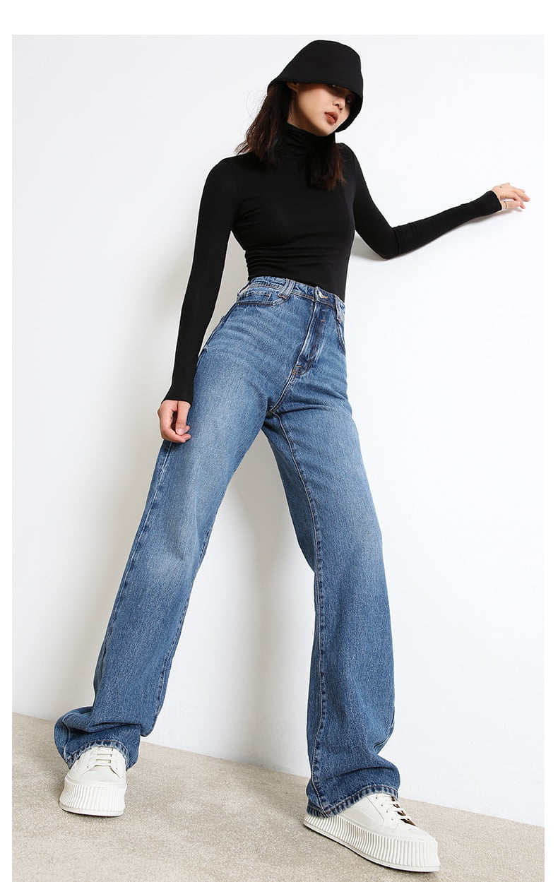 LIENRIDY Woman Jeans Fashion Straight Leg Boyfriend Pants High Waist ...
