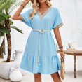 thumbnail image 3 of Women's Summer Casual Swing Dresses V Neck Lace Belt Waistband Casual Dress Maxi Dress with Pockets for Women, 3 of 8