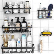 Shower Caddy - Adhesive Shower Organizer, Hanging Suction Black Shower Shelves Rack, Inside Shower Rack Holder, Bathroom Decor Organization Storage Accessories, Home Essentials Gadgets