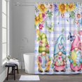 thumbnail image 5 of Easter Gnome Shower Curtain for Bathroom, Sunflower Blue Hydrangea Flowers Butterflies Purple Plaid Waterproof Cloth Fabric Bathroom Accessories Set with 12 Rust Proof Plastic Hooks, 72"x78", 5 of 9