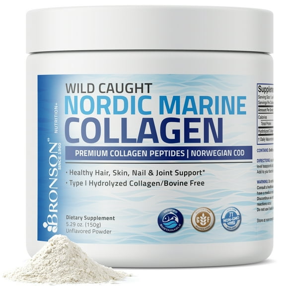 Bronson Marine Collagen Peptides Powder 100% Nordic Norwegian Cod Verified Sustainable Non-GMO Gluten Free, 150g (5.29 oz)
