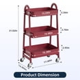 thumbnail image 3 of ZUNMOS 3 Tier Rolling Cart, Metal Utility Storage Cart with Lockable Wheels for Livingroom, Bathroom, Kitchen & Narrow Spaces,Red, 3 of 9