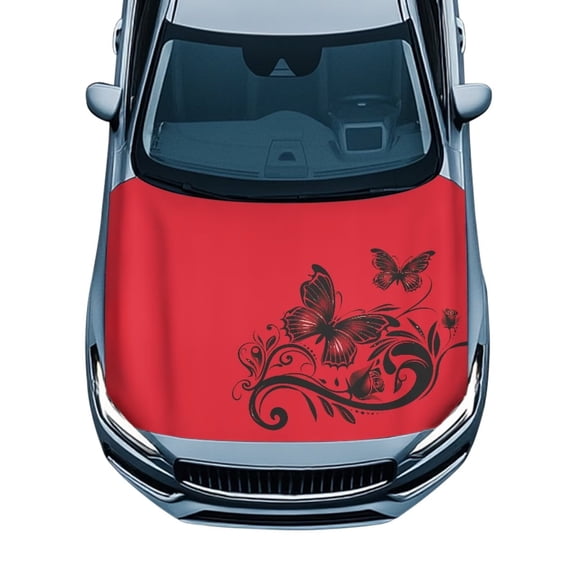 Psesaysky Butterfly Rose Car Hood Cover Polyester Hood Wrap Weatherproof Cars Decorations Removable Vehicle Accessories Ideal for All Seasons Protection