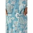 thumbnail image 3 of Turquoise Blue Russian Silk Floral Print Mini Dress With Belt, 3 of 5