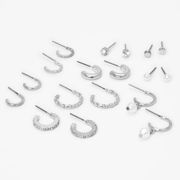 Claire's Silver Mixed Pearl Earrings Set - 9 Pack