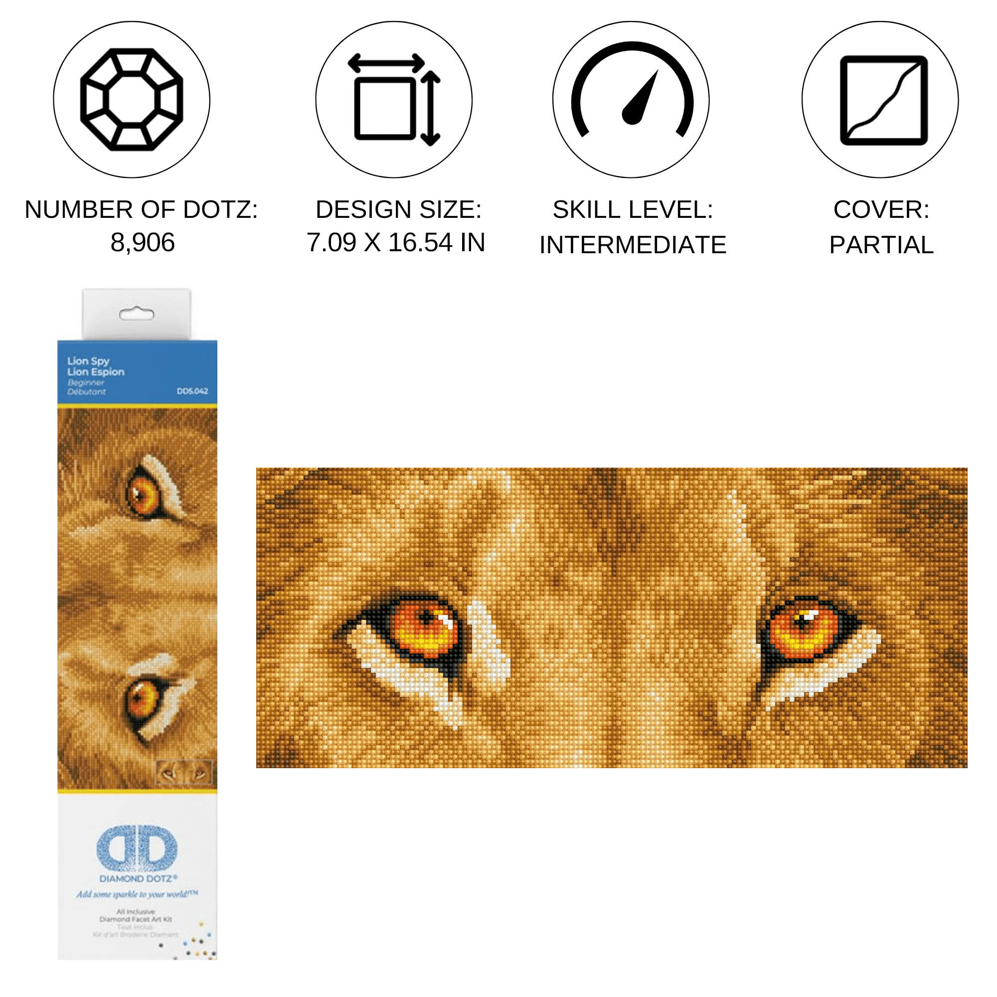 Diamond Dotz Lion Spy Animal Diamond Painting Kits for Adults - Diamond Art Kits a Relaxing Creative Craft Kit with Dotz Gems 7.1"x16.5"