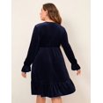 thumbnail image 4 of HA-EMORE Women's Plus Size Wrap V Neck Velvet Dress Swing Dress Long Sleeve Party Dress, 4 of 8