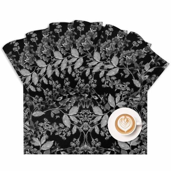 Placemat Black Floral Placemats for Dining Table White Flower Washable Table Mats for Party Kitchen Dining Decoration