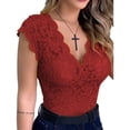 thumbnail image 1 of V-Neck Women Slim Fit Lace Blouse Tops, 1 of 3