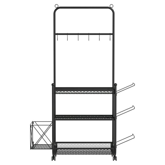 AQSQ Dumbbell Rack Stand, Yoga Mat Storage Rack, Home Gym Weight Rack for Kettlebells Foam Roller, Workout Equipment Organizer with Hooks and Wheels