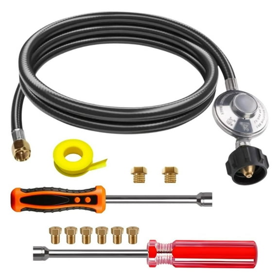 Propane Conversion Kit from NG to LP Fit For Weber SUMMIT 470 - SUMMIT 460 or the SUMMIT 450 - 5' Propane Hose and Regulator Assembly - Detailed - PreDrilled LP Orifices - LP Converter