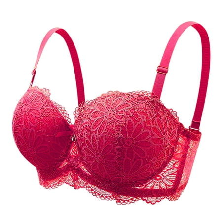 Wireless Bras for Women  Xunlbb Woman s Solid Color Lace Thin Style Ventilate Back Buckle Bra Steel Rim(Wine 80BC)