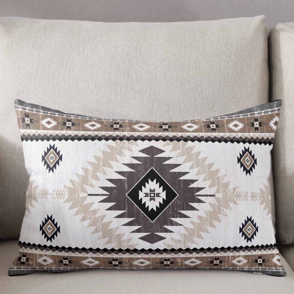 Decorative Pillow Cover 12x20 Inch Farmhouse Geometric Lumbar Pillow Cover Bohemian Brown Soft Cushion Covers for Sofa Couch Bed, Living Room Home Decor