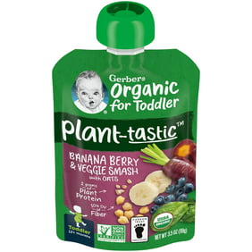 Gerber Granduates Organic for Toddler Plant-tastic Toddler Food Banana Berry & Veggie Smoothie, 3.5 oz Pouch (12 Pack)