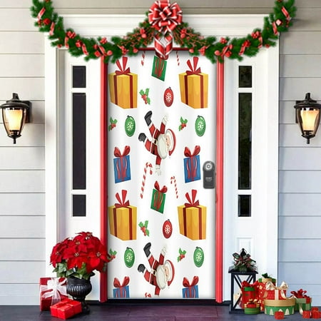 

Christmas Door Decoration Door Cover Hanging Cloth Holiday Party Layout Scene Background Cloth Christmas Paper Chains Hanging Glass Vase with Rope Home for The Holidays Ornament Wooden Garland