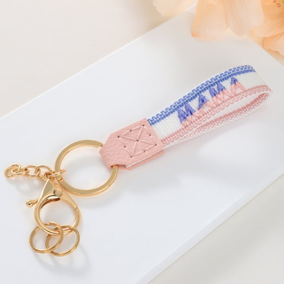 WZXPWT Fabric Keychain, Handcrafted Crochet Charm, Embroidered Leather Key Ring, Gold Accent Mother’s Day Gift