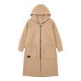 thumbnail image 4 of felwors Women's Long Sleeve Longline Zip-Up French Terry Hoodie Oversized Tunic Sweatshirt for Fall Casual Khaki for Size XXXXL, 4 of 5