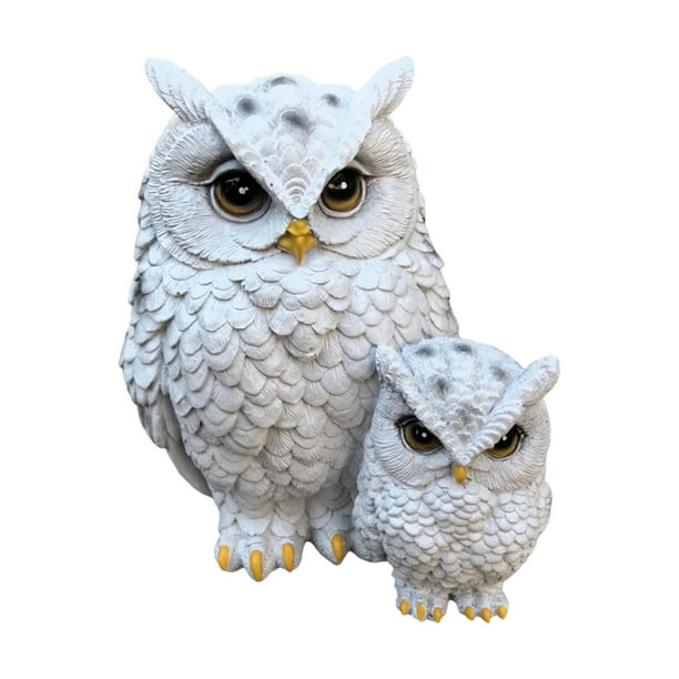 Estatua de búho decorativa para ahuyentar pájaros, adorable y lindo regalo para mamá, figura de resina. Blanco