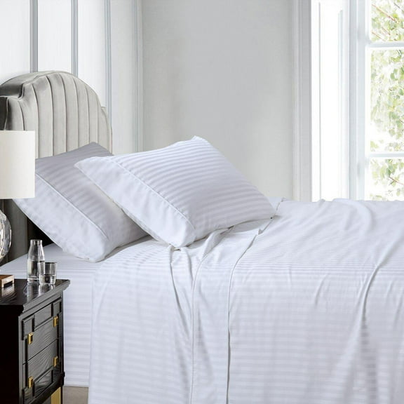 Split Queen Sheet Set 608 Thread Count 100% Cotton Damask Stripe