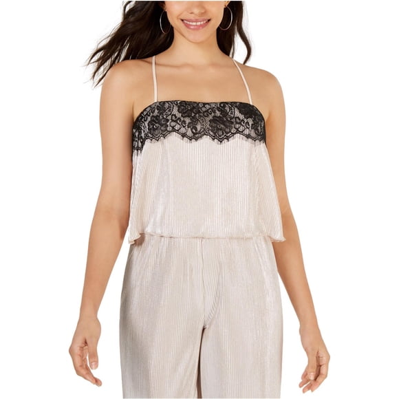 Leyden - Camiseta sin mangas con ribete de encaje para mujer, metálico, XS