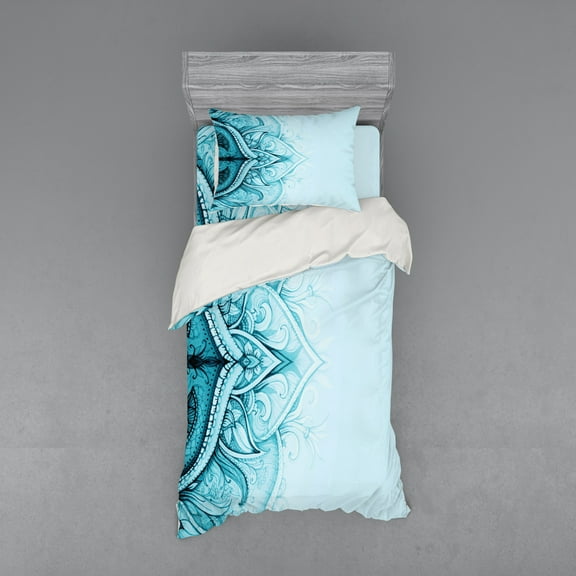 Ambesonne Mandala Bedding Set 3 Pcs, Ornamental Lace, Twin, Aqua