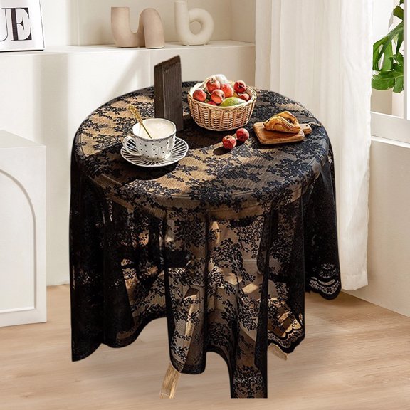COM1950s Lace Tablecloth Decorative Cover,55.1X55.1 Inch Square,for Coffee Table Tv Cabinet Cupboard,French Inspired Lace Pattern,Durable Nylon Spandex Easy Clean