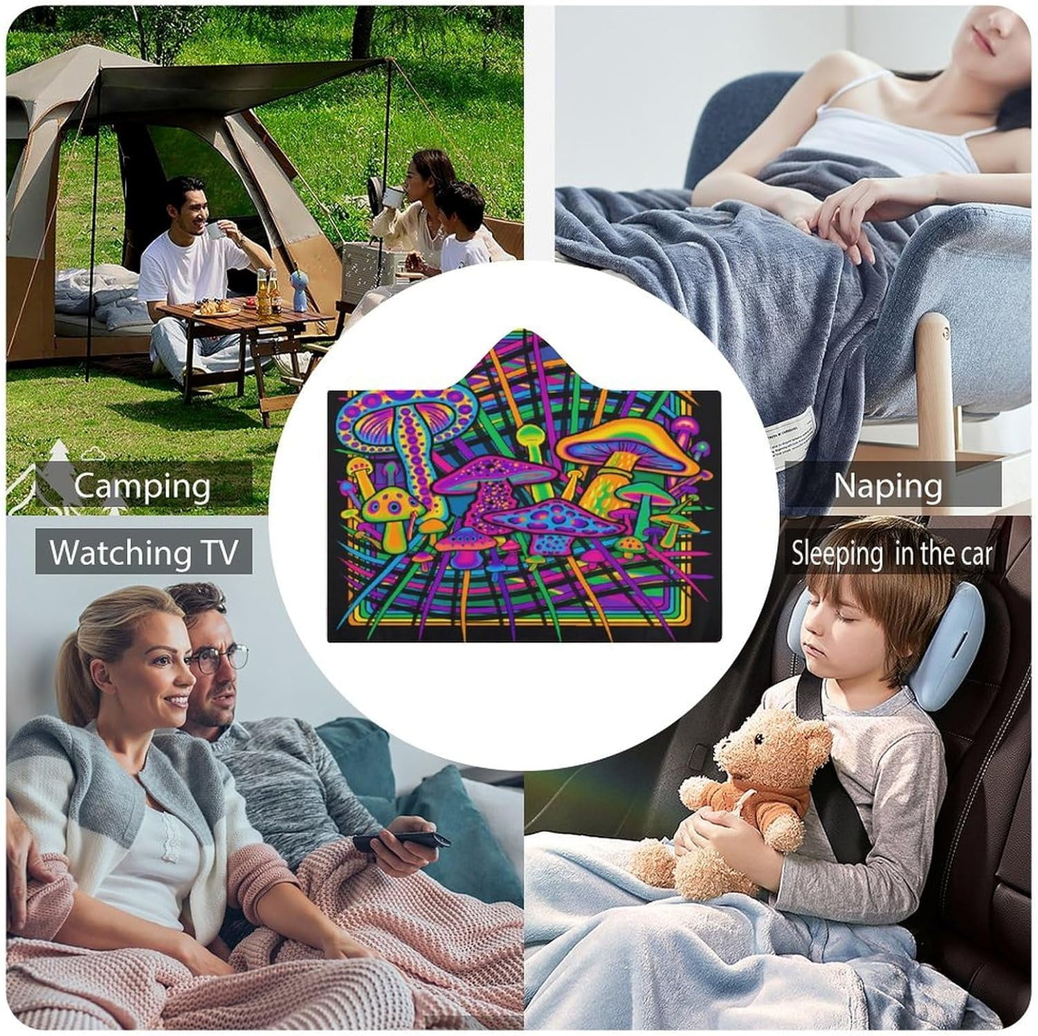 Mushroom Wearable Hooded Blanket for Adult, Mushroom Gifts for Women Men Hippie Poncho Wearable Blanket Hoodies