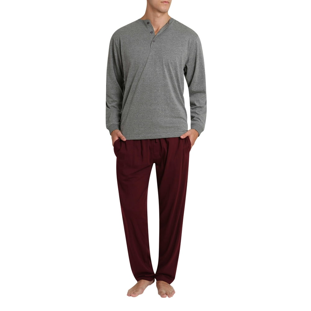 Mr. Sleep Mr. Sleep Adult Men's Soft Knit Cotton Pajama Pant and Long Sleeve Henley Button