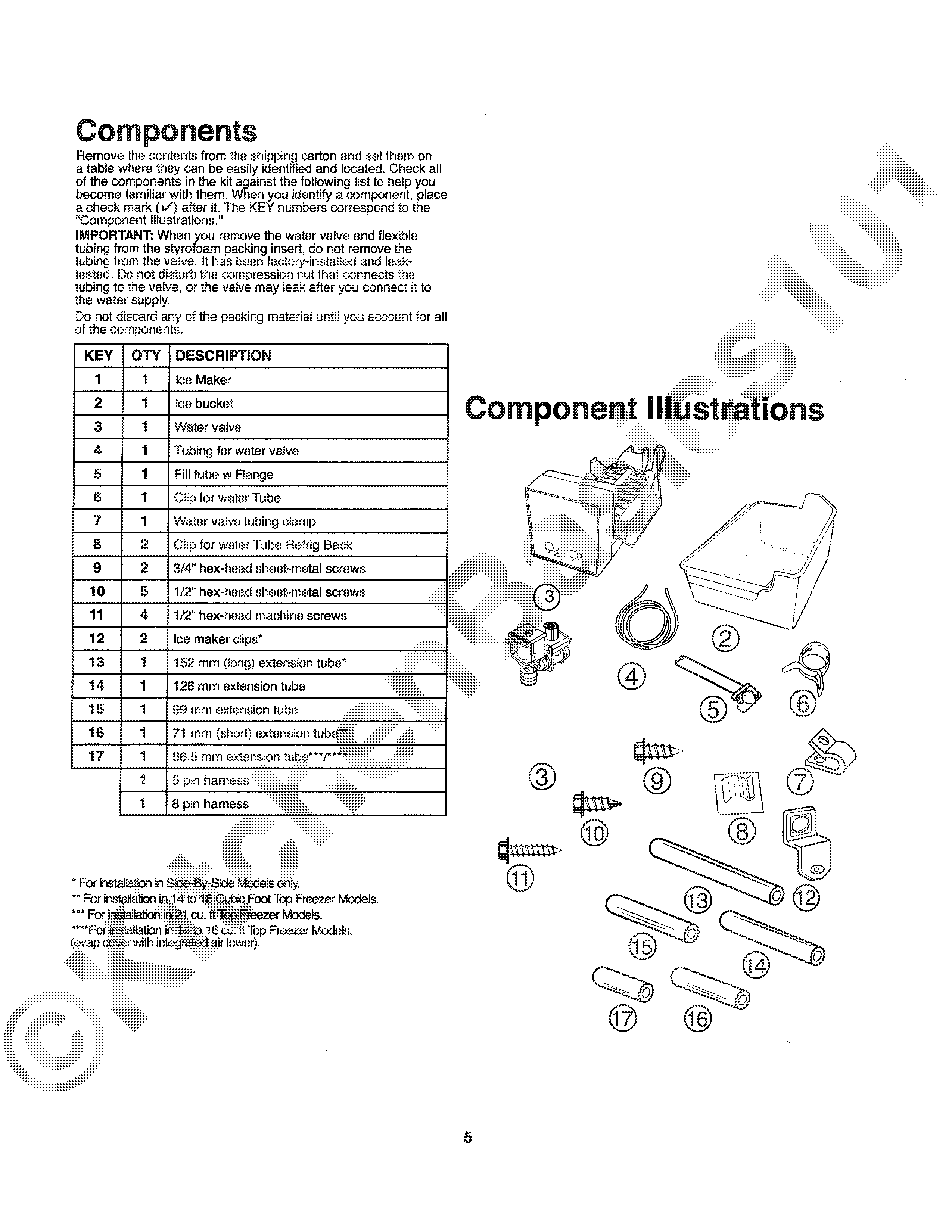 W11729596 Ice Maker Kit for Whirlpool, Kenmore,Replaces W11510803 W11517113 W11534202 W11534203 W11698621 W11698624 w 5 or 8 PIN Connectors Ice Bin Inlet Valve Fill Tube by Kitchen Basics 101