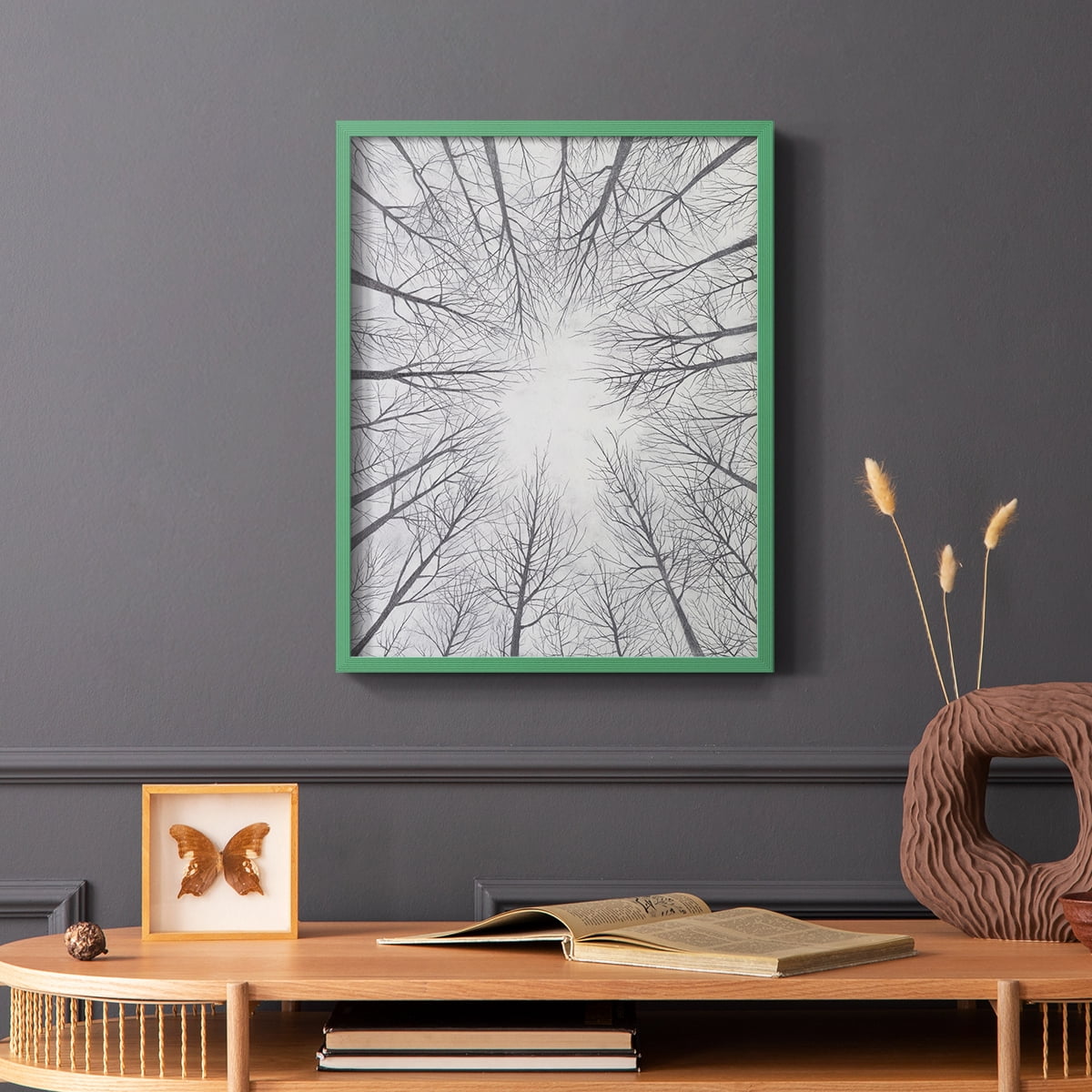 Deciduous Canopy II Framed Print in Green Solid Wood Framed Print No Nail Hanging