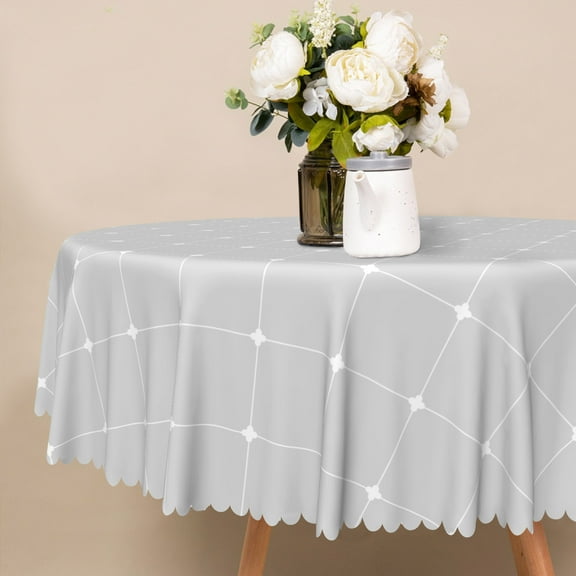Nanqianyi Gray Plaid Round Tablecloth 60 inch Waterproof Table Cloth, Wipeable Stain for Indoor and Outdoor Table Cover