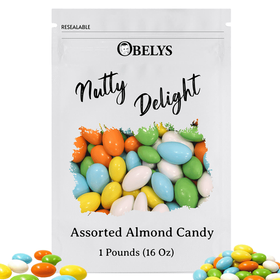 Assorted Jordan Almonds - 1 lb Bag - Pastel Color Mix - Premium Hard Candy (No RED 3)