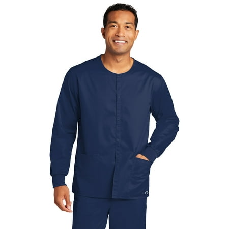 

WonderWink Unisex WorkFlex Snap-Front Scrub Jacket WW3080 In Navy