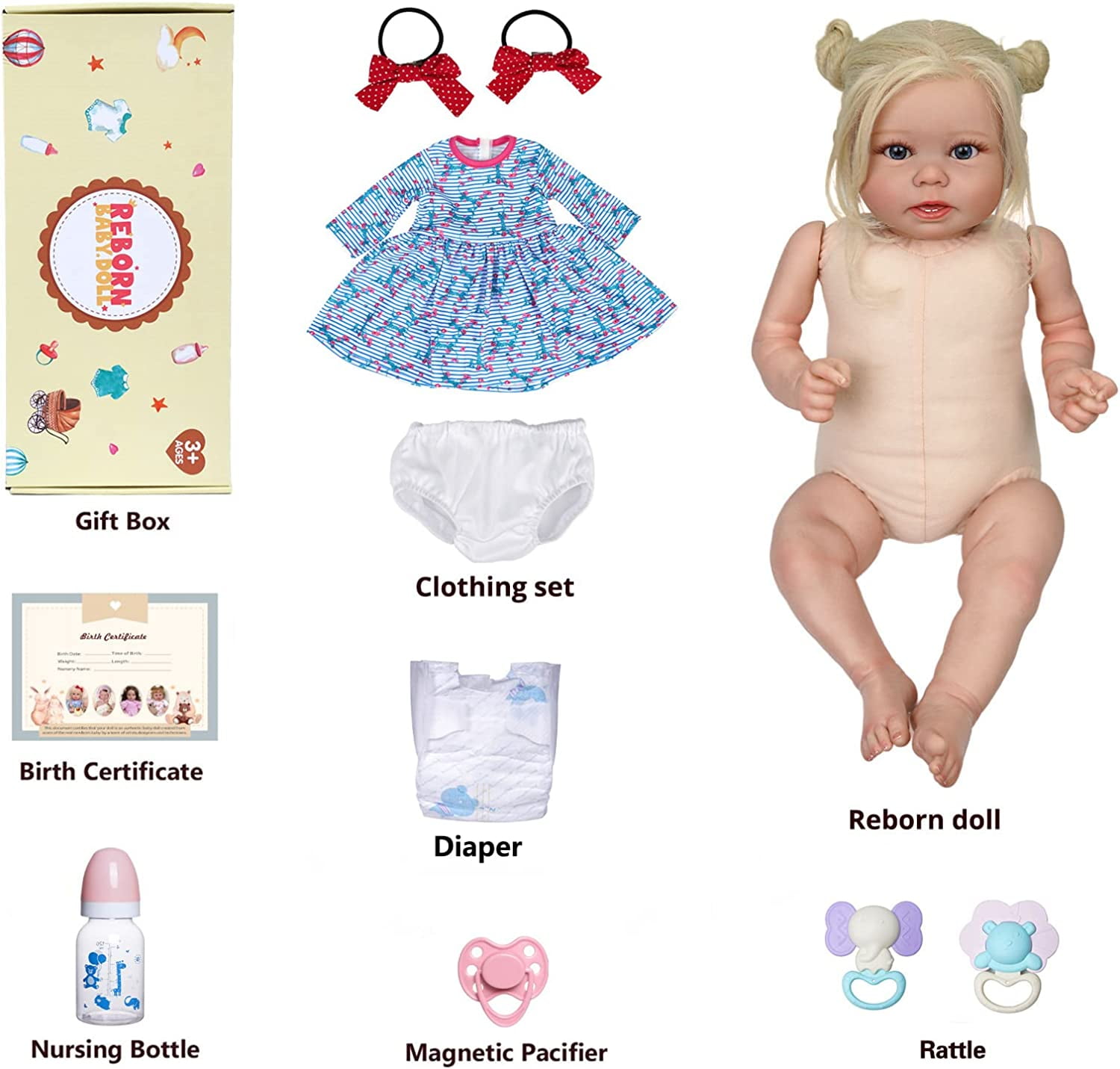 BABESIDE 20" Reborn Dolls Soft Cloth Body Dolls Girl with Gift Box for Kids Age 3+