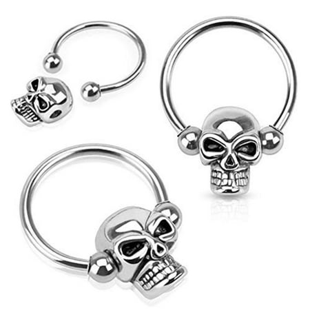 Nipple Gem Captive Bead Ring - Nipple Ring Skull Bead 316l Surgical Steel Captive Bead Ring Pair
