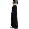 thumbnail image 2 of Plus Size Cargo Pants Women Straight Wide Leg Solid Color Drawstring Elastic Waist Fall Winter Casual Loose Sweatpants with Pockets,Black,3XL, 2 of 3