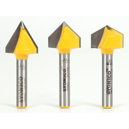 

V Groove Router Bit Large 3 Bit Set - 1/4 Shank - Yonico 14391q