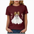 thumbnail image 6 of TOWED22 Halloween Shirts for Women Cute Ghost Graphic Tees Fall Crewneck Short Sleeve Costumes Autumn Party Graphic T-Shirt(Wine,XXL), 6 of 8