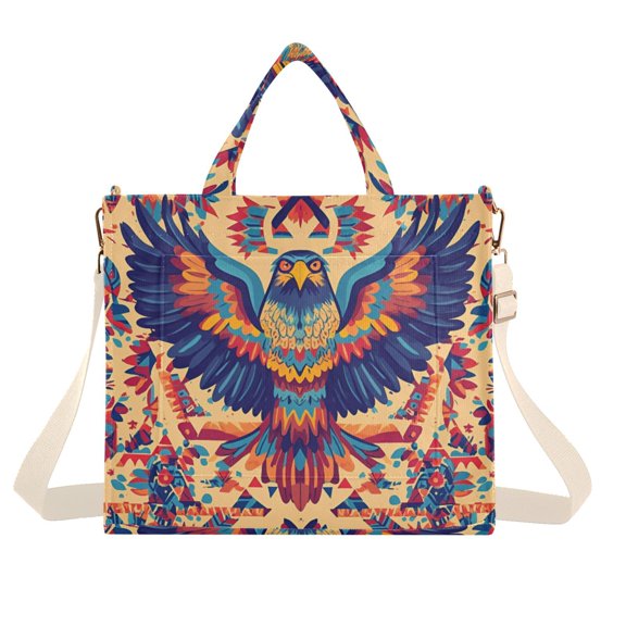 FORMRS Womens Corduroy Tote Bag Crossbody Shoulder Handbag with Pocket, Colorful Abstract Eagle