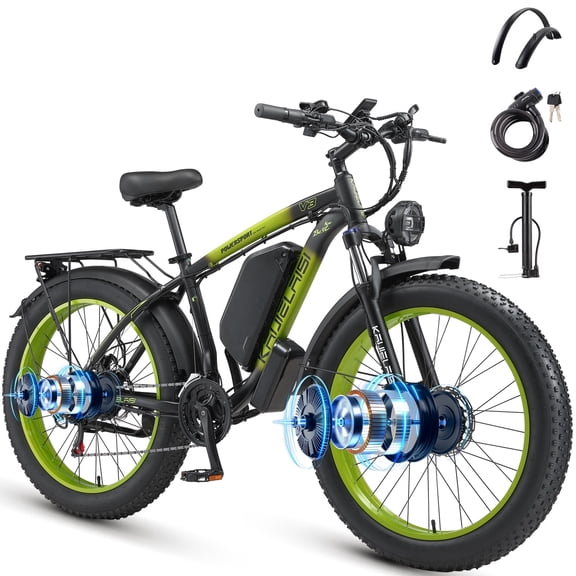 KAIJIELAISI 26" Fat Tire Electric Mountain Bike for Adults, AWD Dual Motor Electric Bicycles with 21-Speed Gear, 48V 23AH Removable Battery, Fast Dual Hydraulic Brakes, UL2849