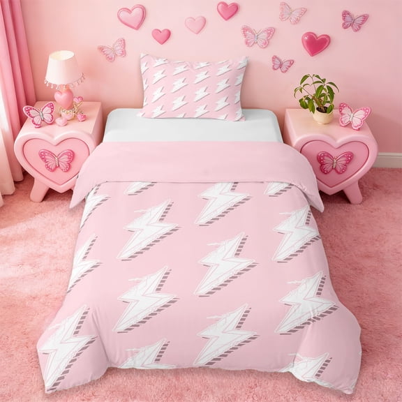 Erosebridal Cartoon Lightning Twin Bedding,Pink And White Duvet Cover Set For Girls Kids 2 Pieces,No Comforter,Reversible