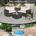 thumbnail image 4 of 4 Pieces Wicker Furniture Set, Outdoor Conversation Sofa Set, PE Rattan Sectional with 2 Cushioned Loveseats, Glass Coffee Table and Side Cabinet, for Patio, Backyard, Poolside, Deck, Beige, D5641, 4 of 10