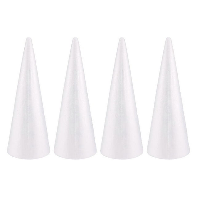 Foam Tree Cones for DIY Crafts, White Polystyrene Art Supplies (4.5 x 13.5 In, 4 Pack)
