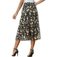 thumbnail image 4 of INSPIRE CHIC Women's Floral Skirt Elastic High Waist Ankle Length Chiffon A-Line Skirt XL Blacks, 4 of 7