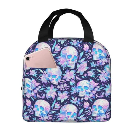 Insulated Lunch Bag for Women Men - crystal Skull flower leaf Leakproof Cooler Lunch Box for Women Men  Lunch Tote Bags for Work School Picnic Travel